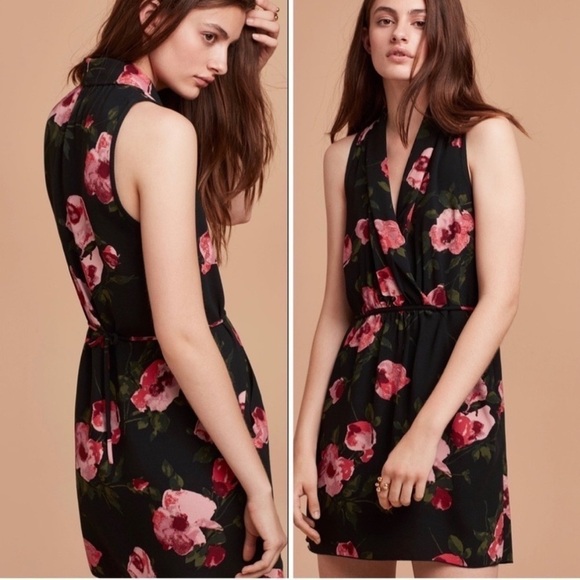 Aritzia Wilfred Sabine Faux Wrap Dress Black Floral Small J2 - Picture 1 of 8